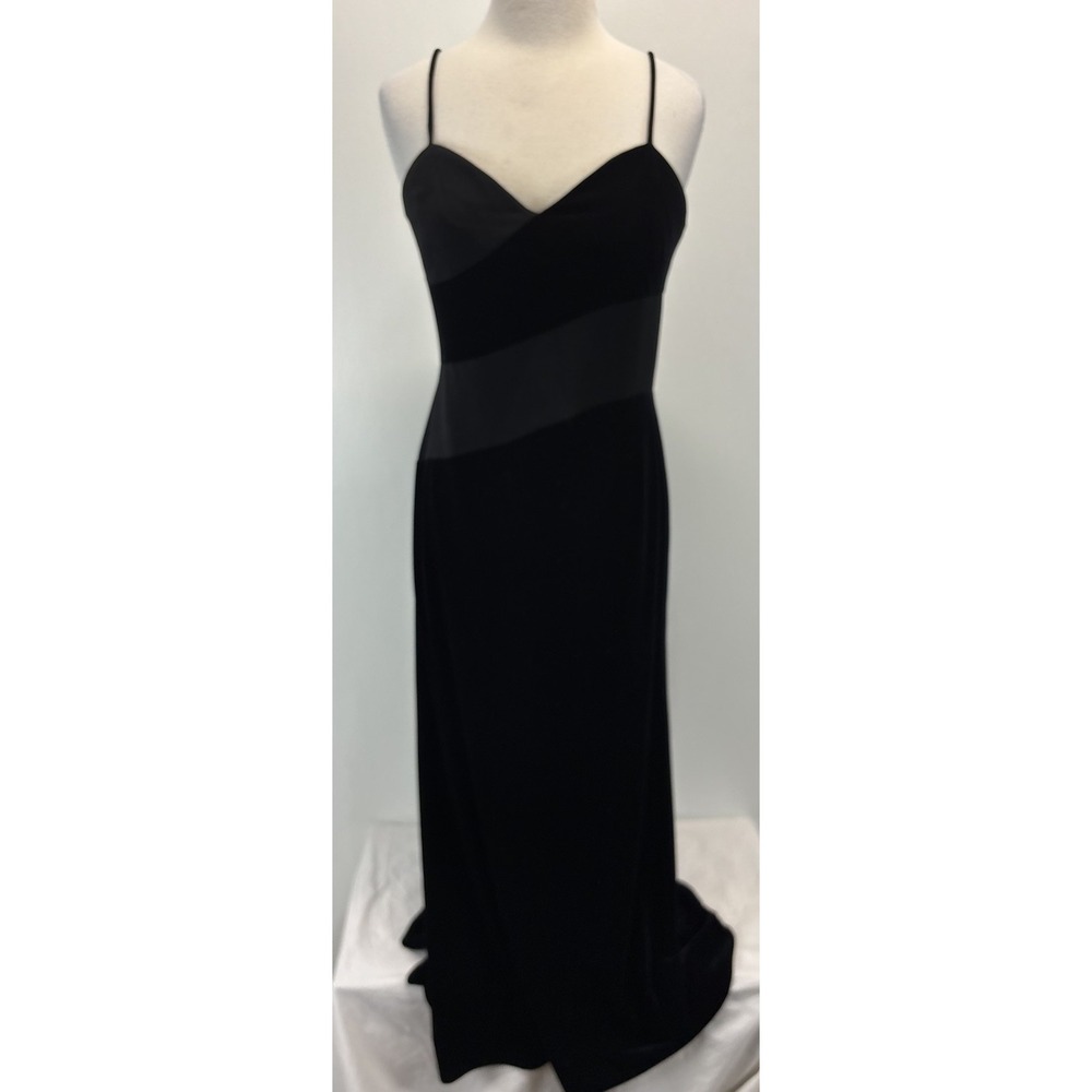Vtg La Nuit Black Stretch Velvet Maxi Dress Gown Sz 12 Goth Witchy Made USA 90s